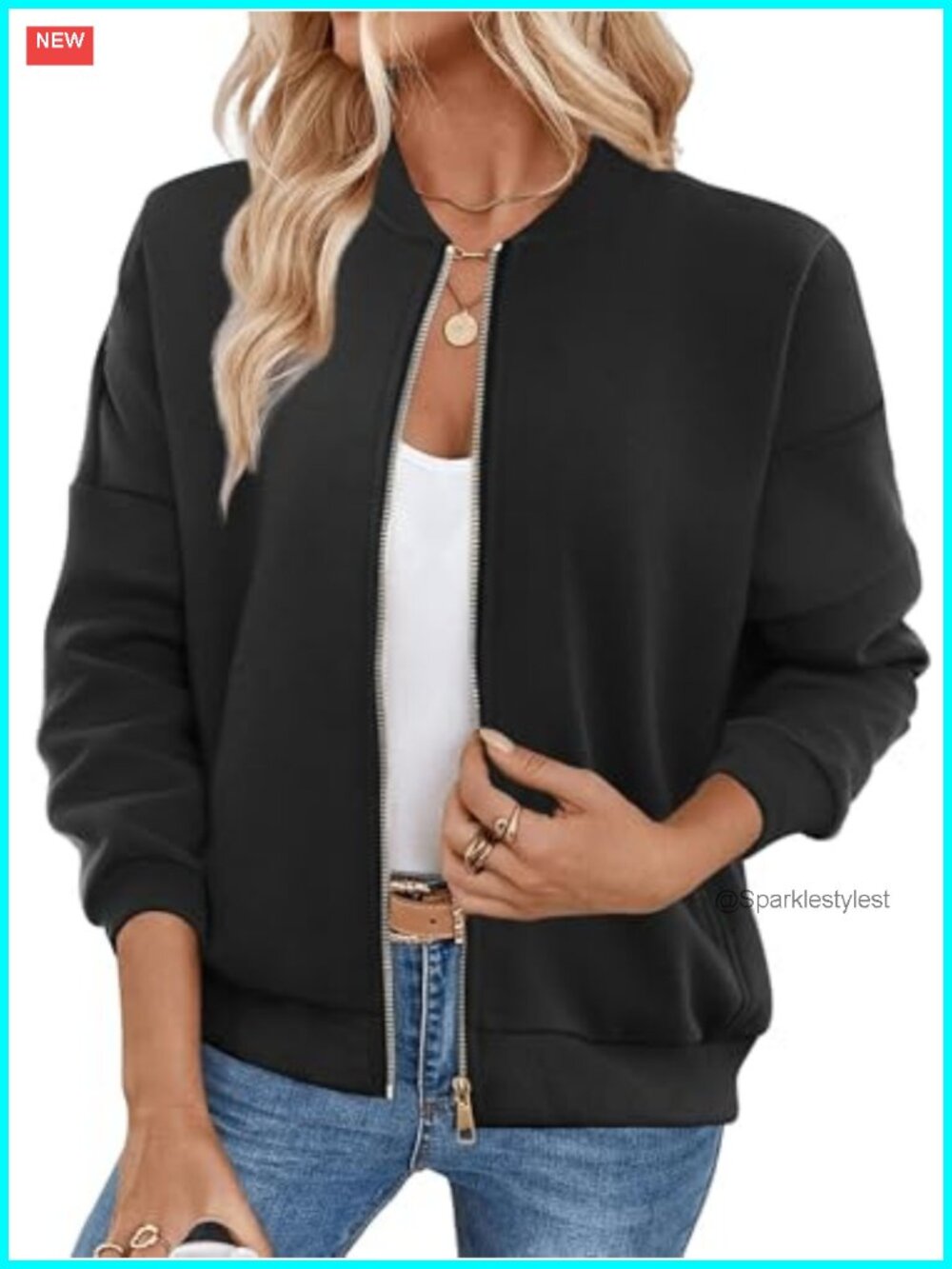 Women's Zip Up Fleece Sweatshirt with Pockets Long Sleeve Crew Neck Loose Fit